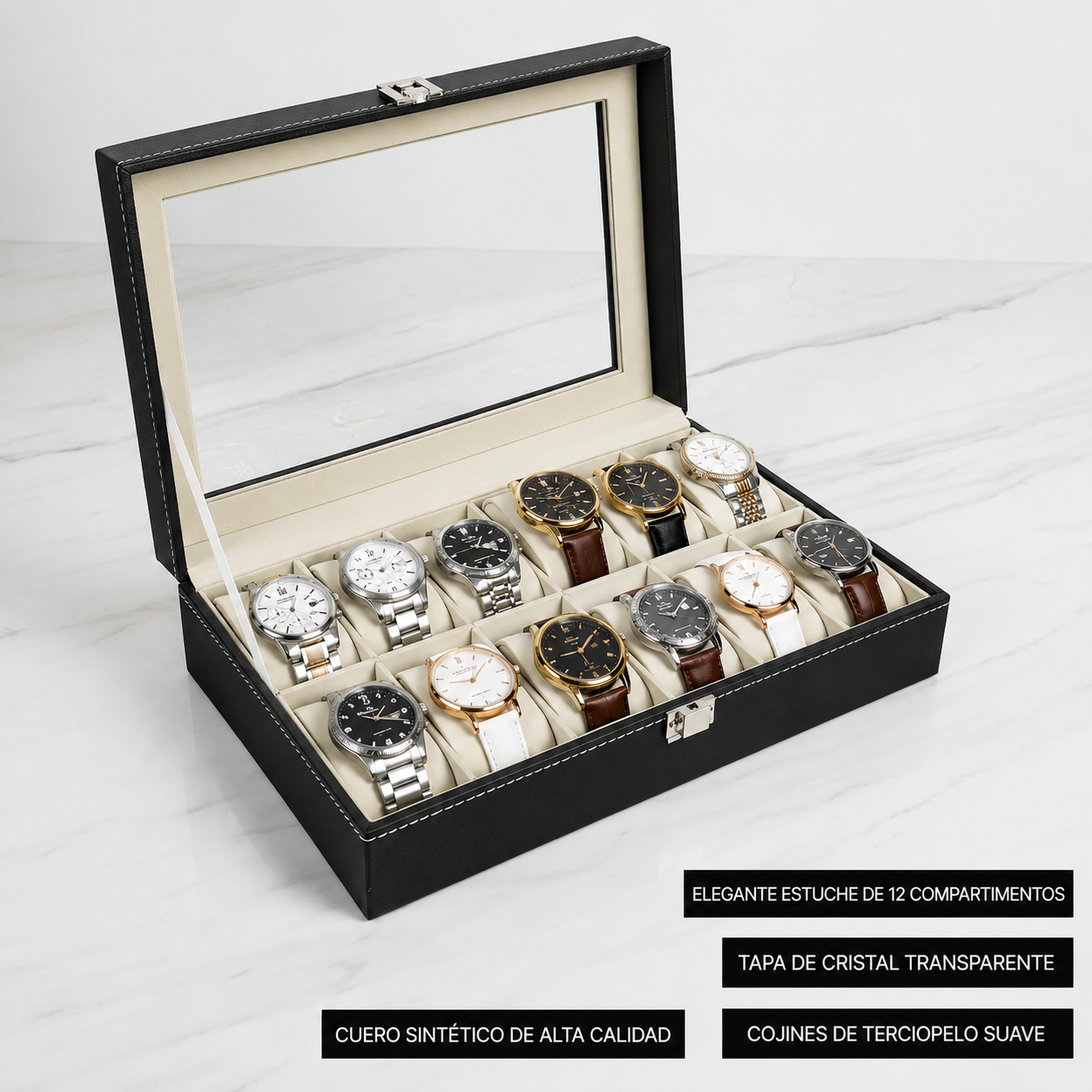 Organizador de relojes de 12 compartimentos