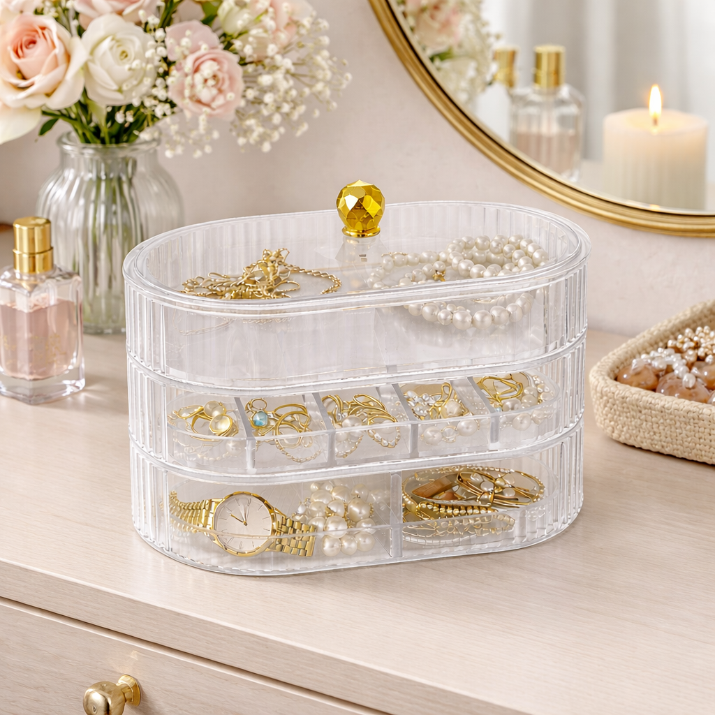 Joyero Organizador de 3 Niveles con Compartimentos