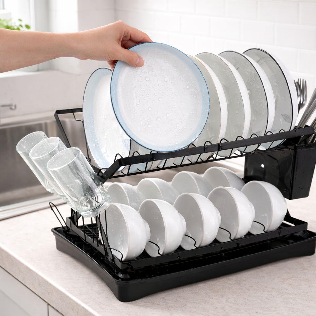 Escurridor de Platos Doble Nivel con Bandeja Antigoteo