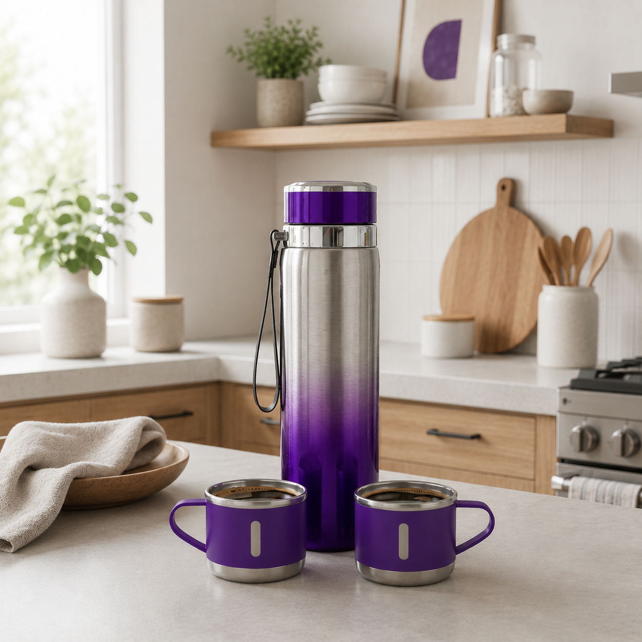 Termo de Acero Inoxidable con 2 Tazas