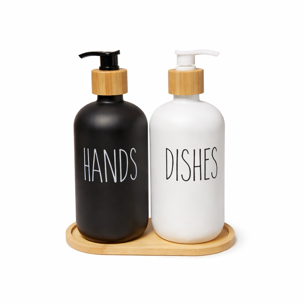 Dispensador doble de vidrio con base