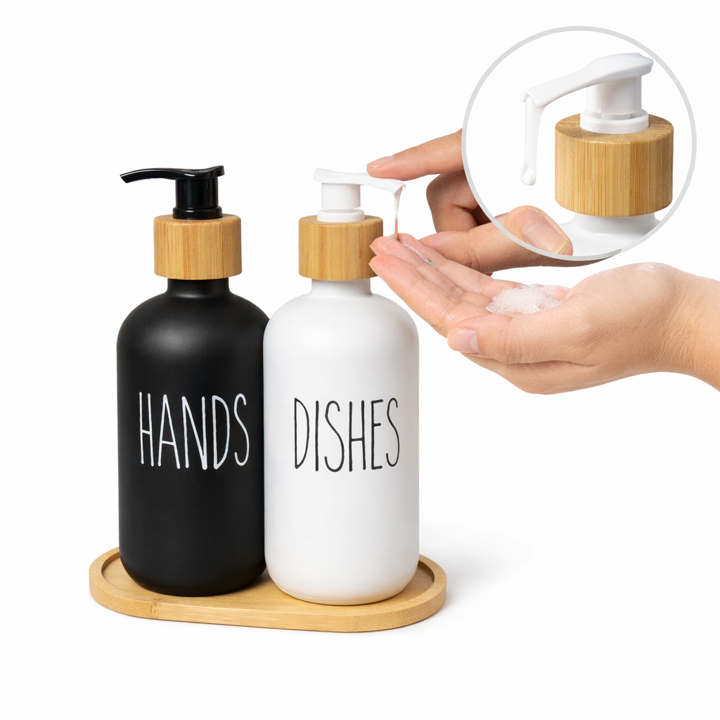 Dispensador doble de vidrio con base