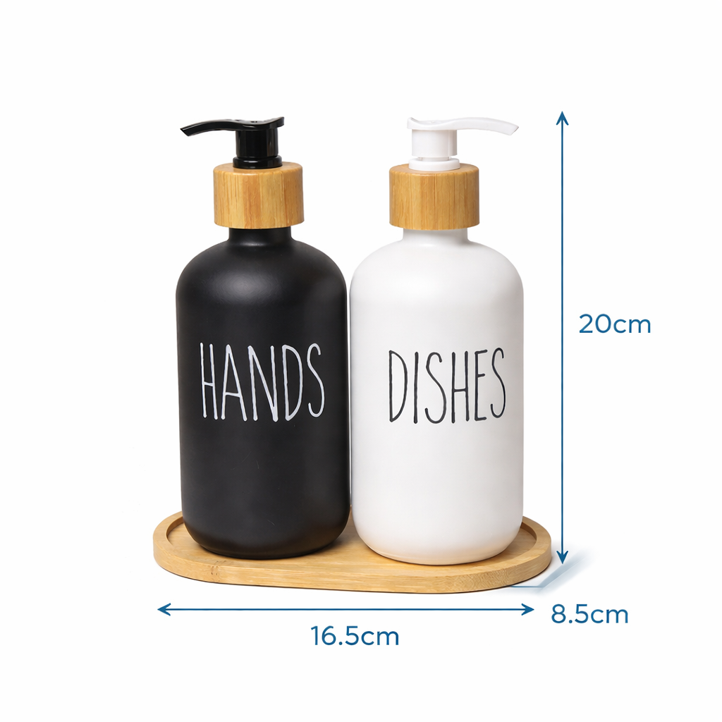 Dispensador doble de vidrio con base