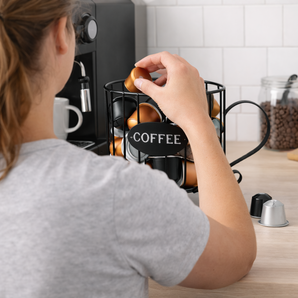 Organizador de Cápsulas de Café con Tapa de Madera