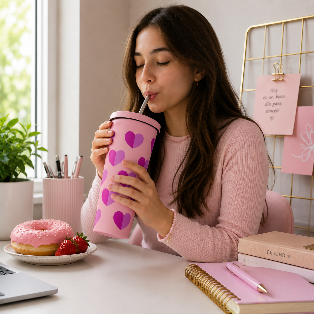 Termo Vaso con Diseño de Corazones