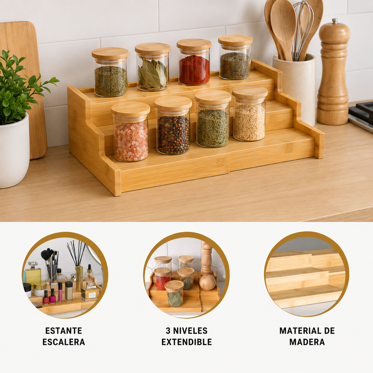 Organizador de Especias Ajustable de Bambú