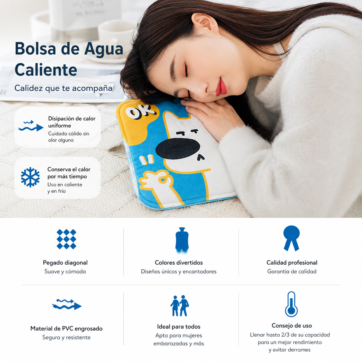 Bolsa de agua caliente afelpada
