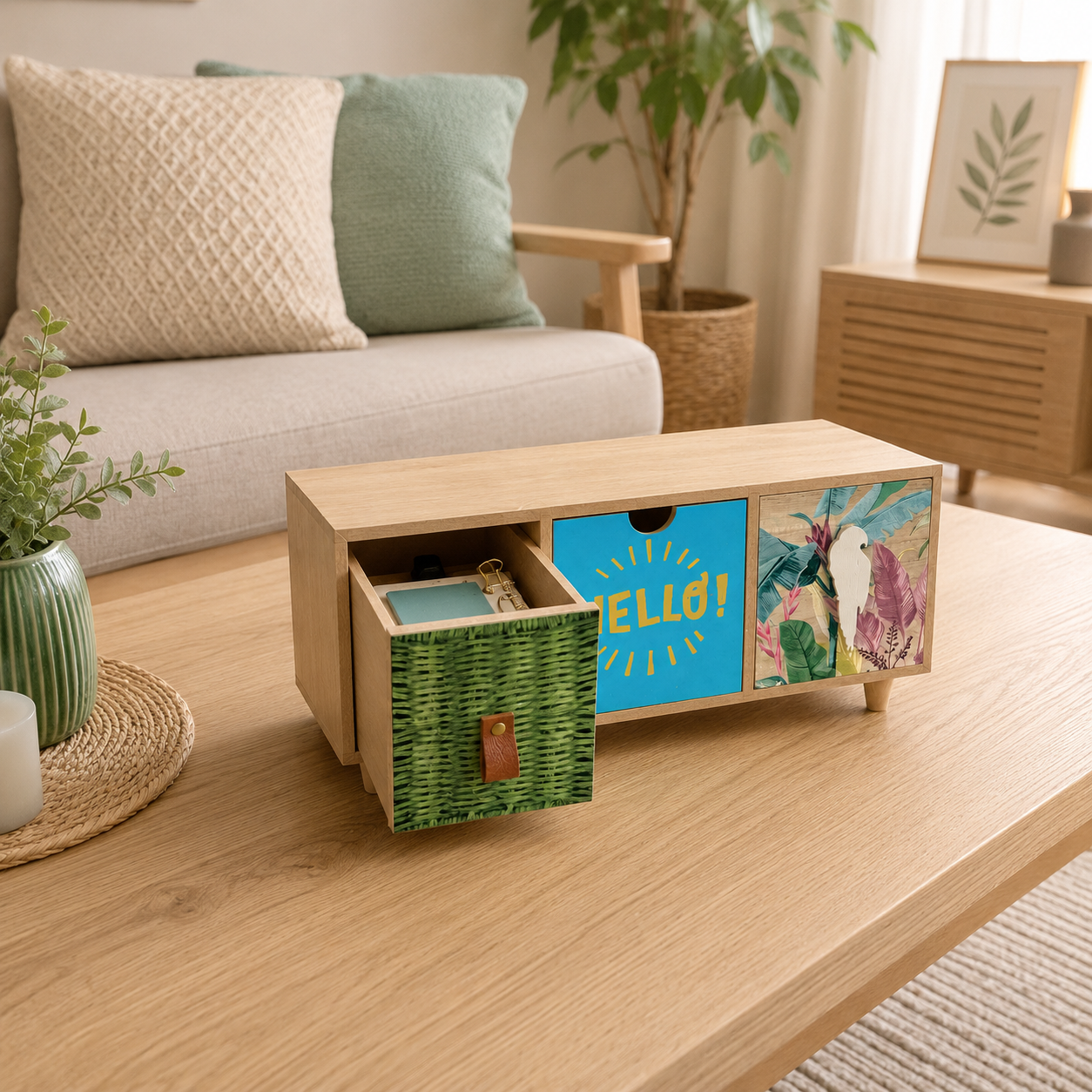 Mini Organizador Decorativo de Madera con 3 Cajones