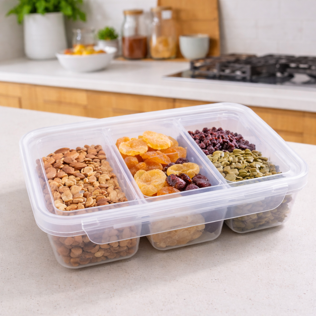Caja Organizadora de Snacks con Compartimentos y Tapa Hermética