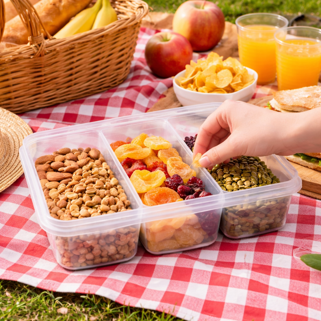 Caja Organizadora de Snacks con Compartimentos y Tapa Hermética