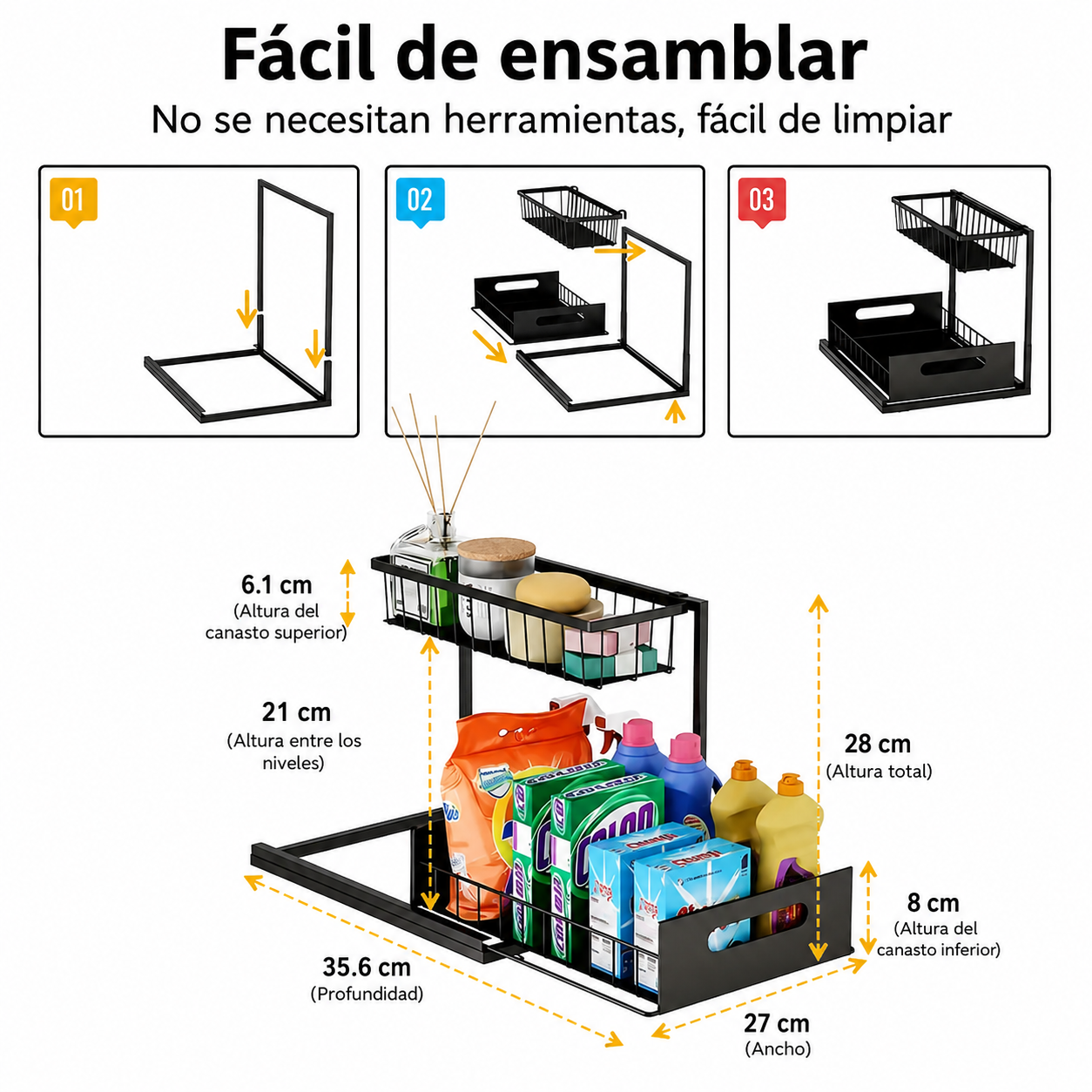 Organizador corredizo debajo del fregadero