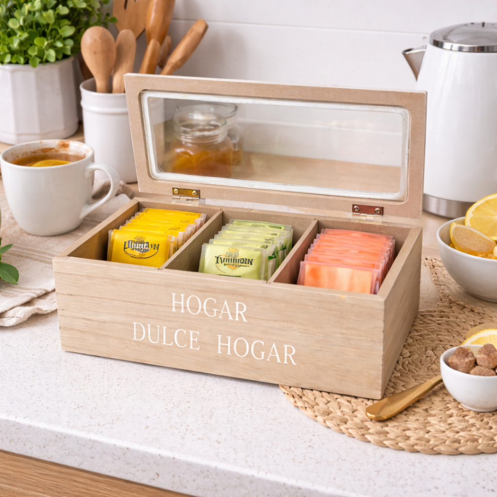 Caja Organizadora de Té "HOGAR DULCE HOGAR” vintage