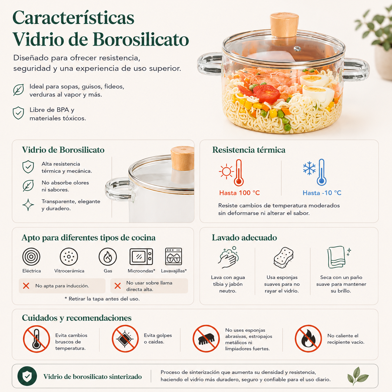 Olla de vidrio borosilicato