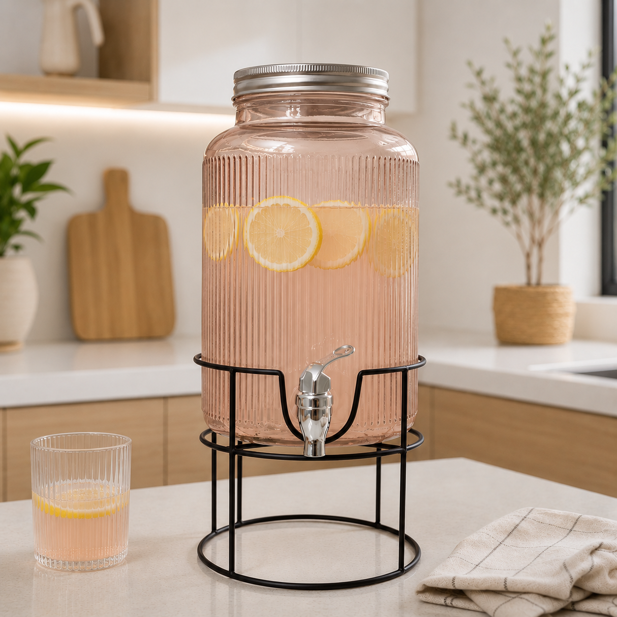 Dispensador de Bebidas de Vidrio con Base Metálica 5.5L
