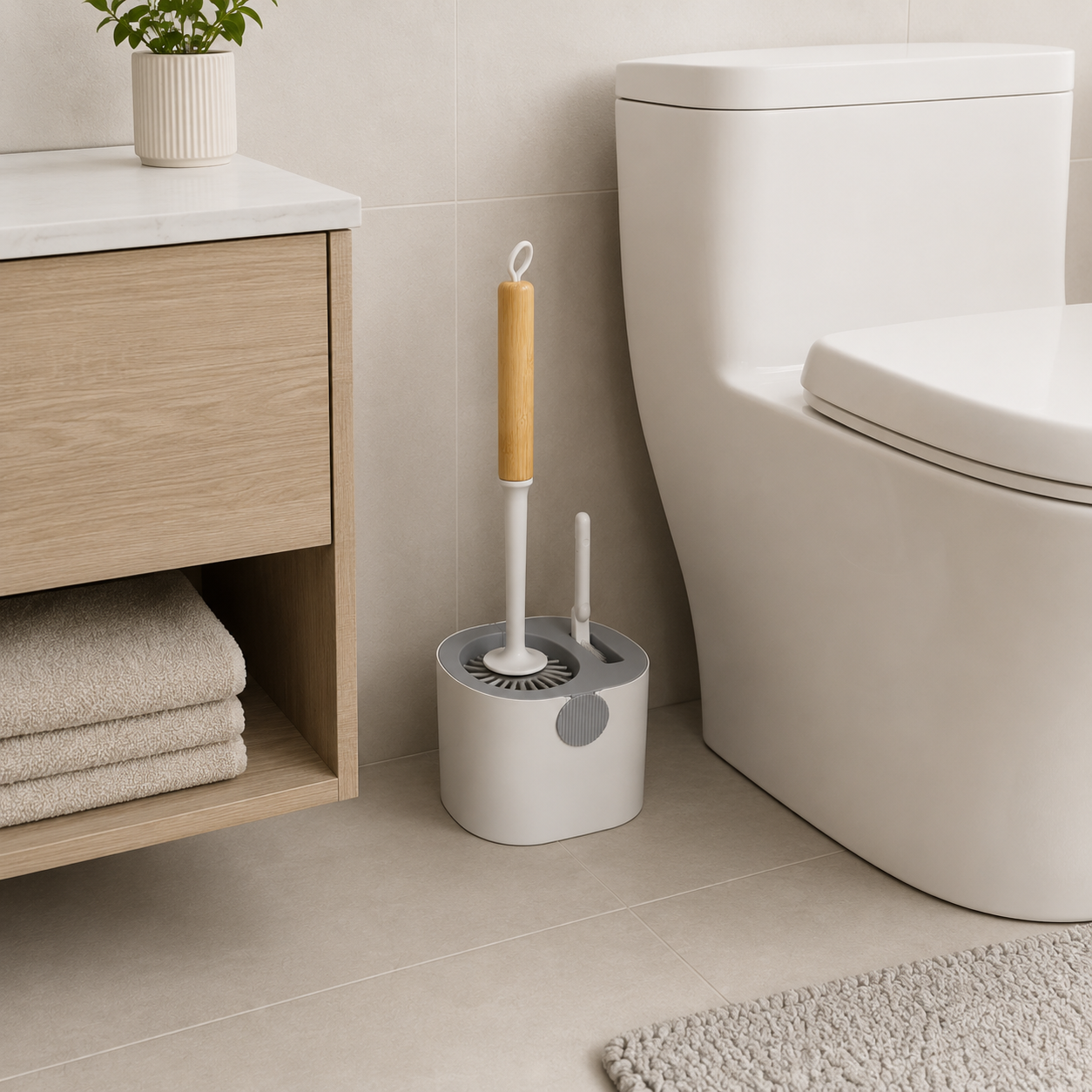 Escobilla para Inodoro con Base Colgante y Adhesivo de Pared