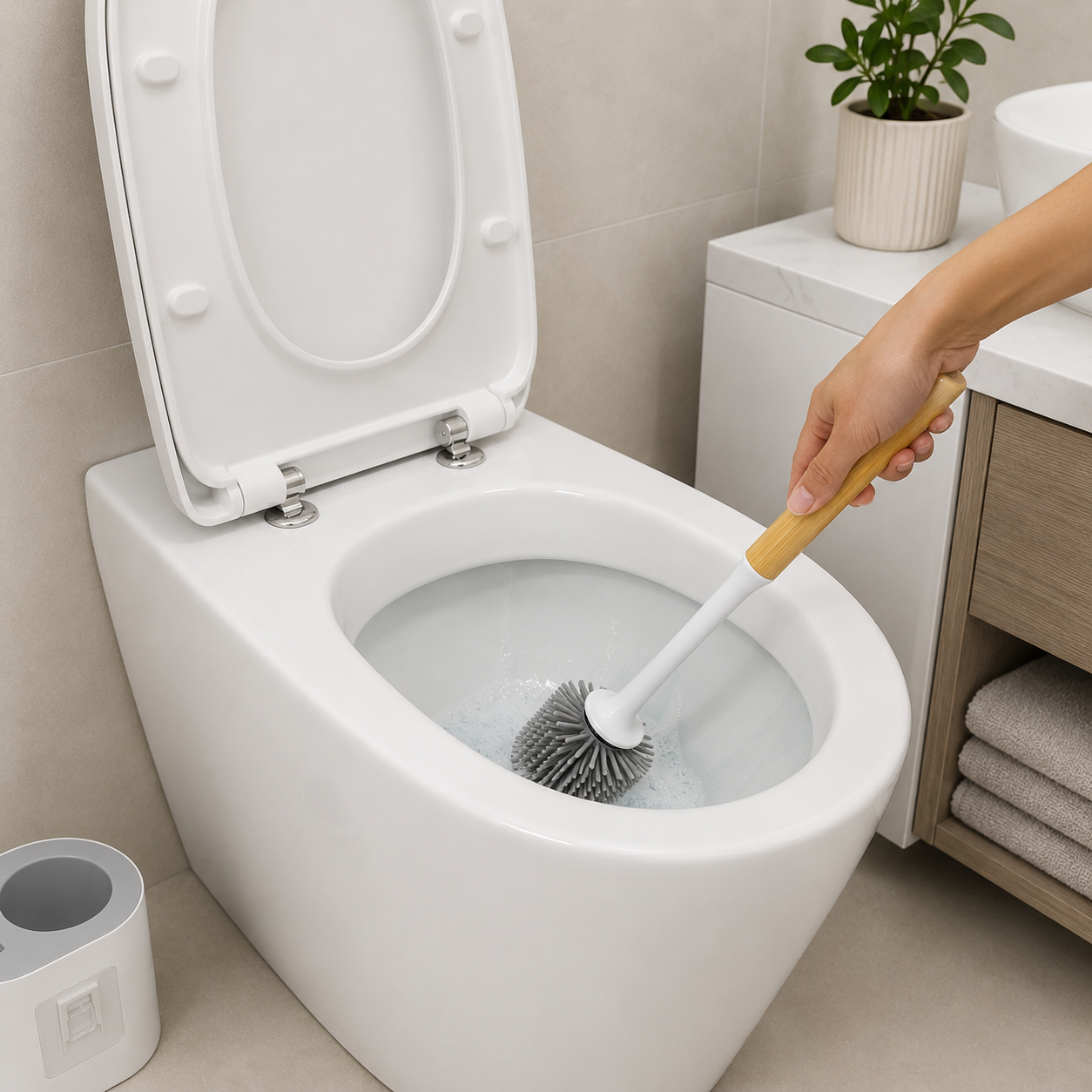 Escobilla para Inodoro con Base Colgante y Adhesivo de Pared
