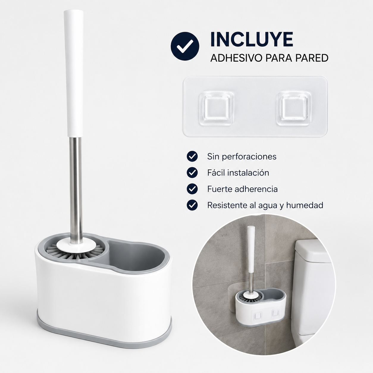 Escobilla de Baño de Silicona con Base Desmontable para Pared