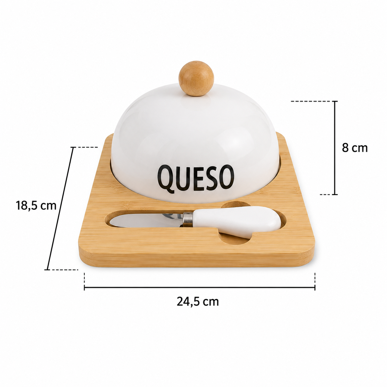Quesera con Base de Bambú y Cuchillo