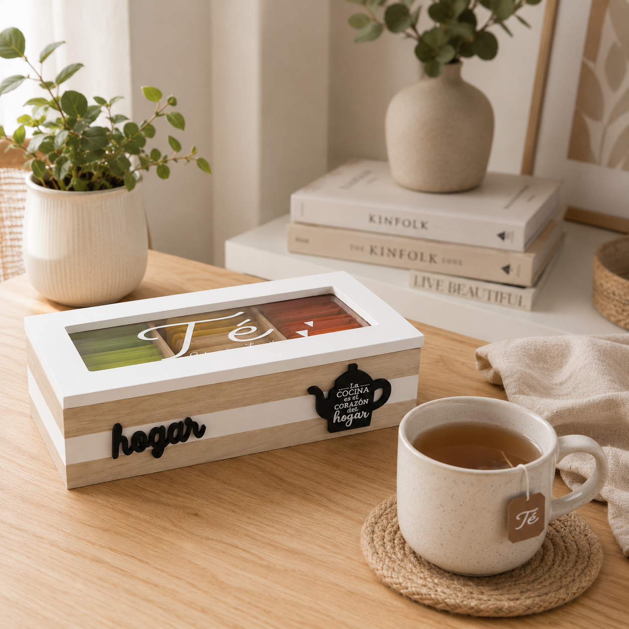 Caja Organizadora de té diseño hogar de 3 divisiones