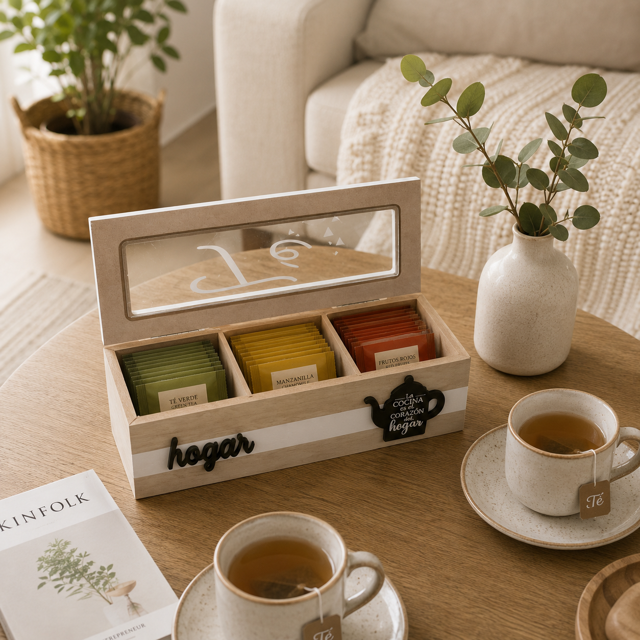 Caja Organizadora de té diseño hogar de 3 divisiones