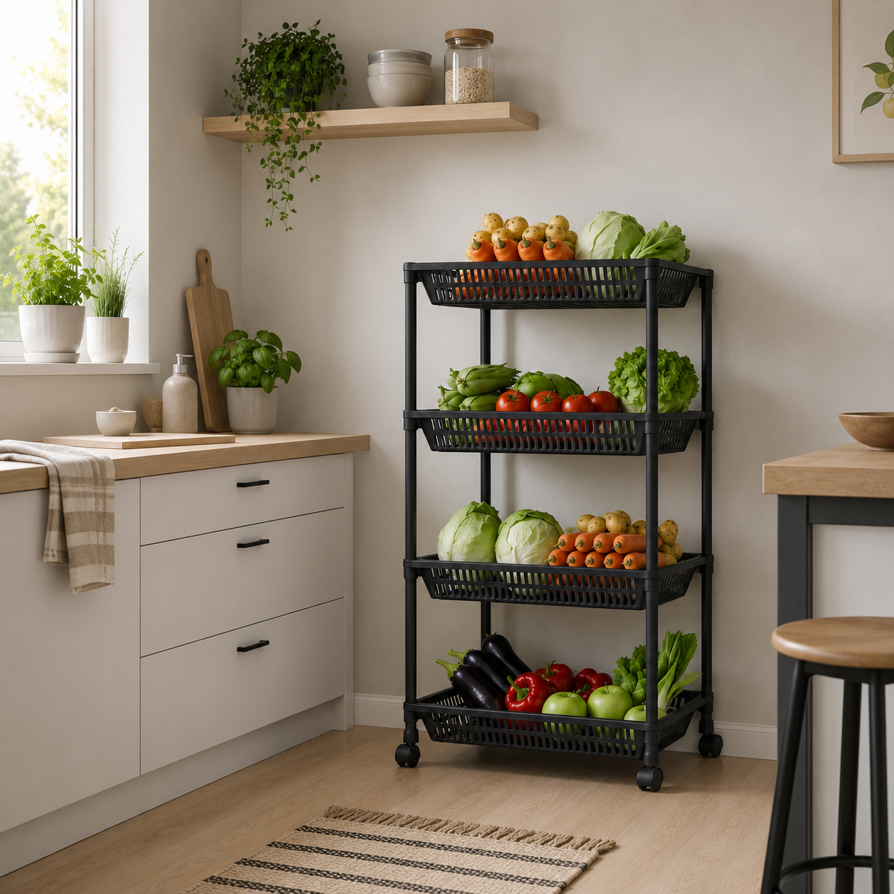 Organizador Multiusos de 4 Niveles con Ruedas
