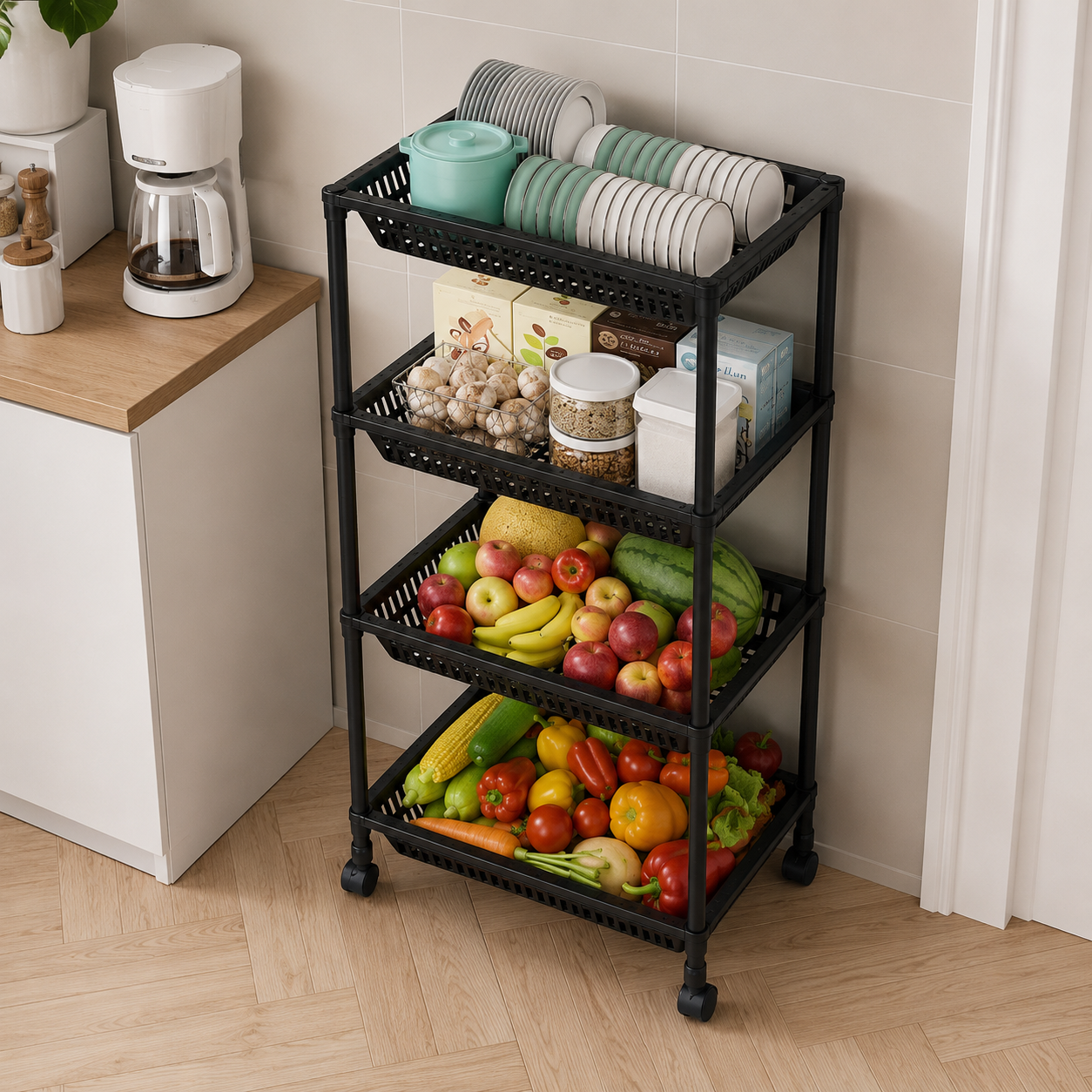 Organizador Multiusos de 4 Niveles con Ruedas