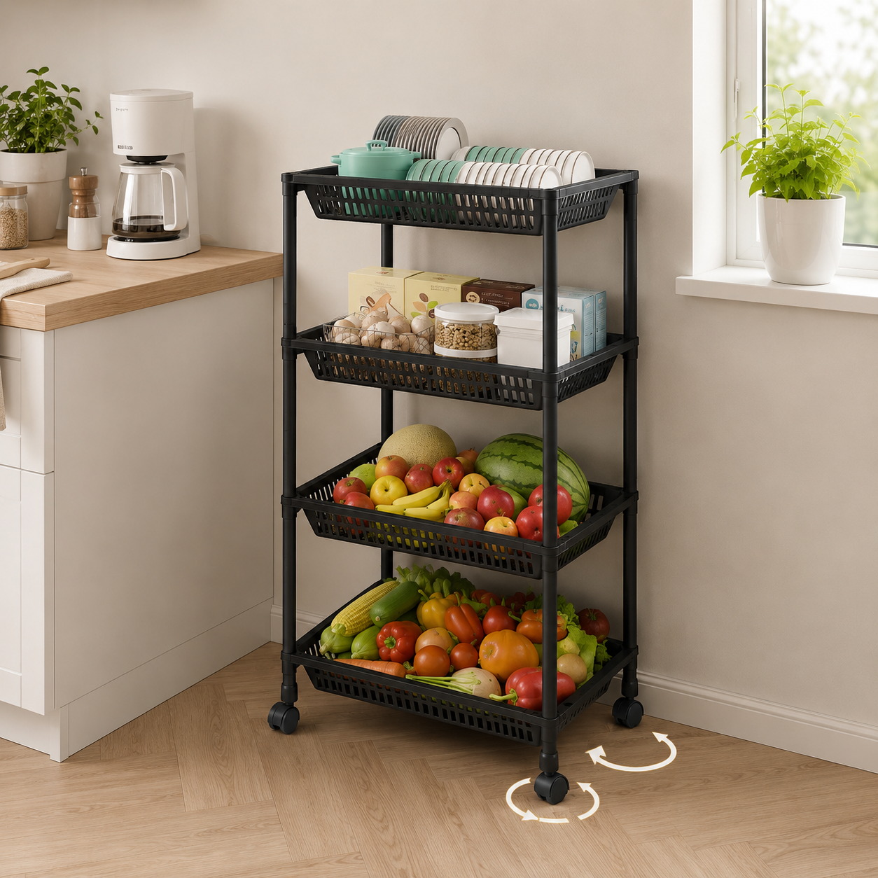 Organizador Multiusos de 4 Niveles con Ruedas
