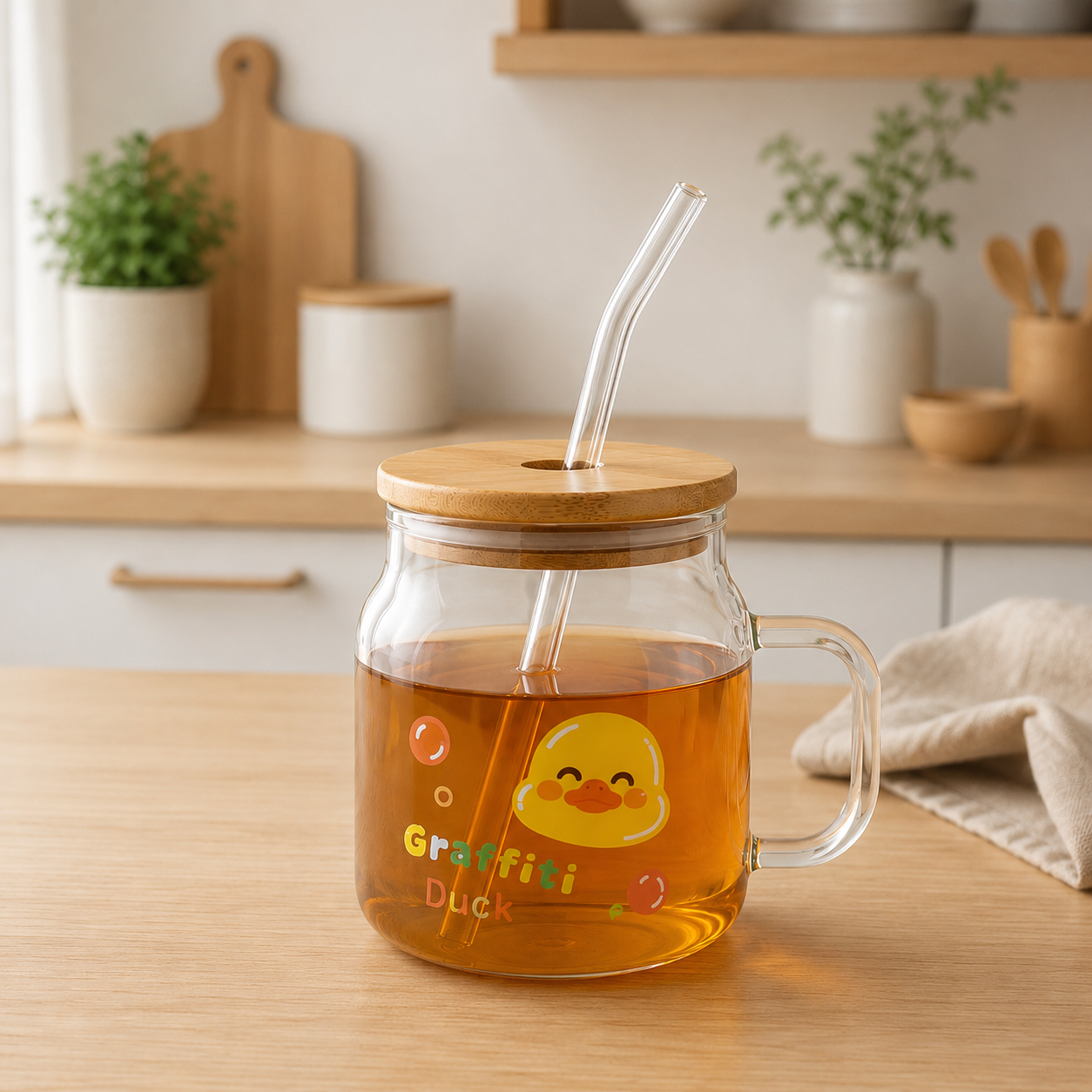 Taza con tapa de bambú infantil