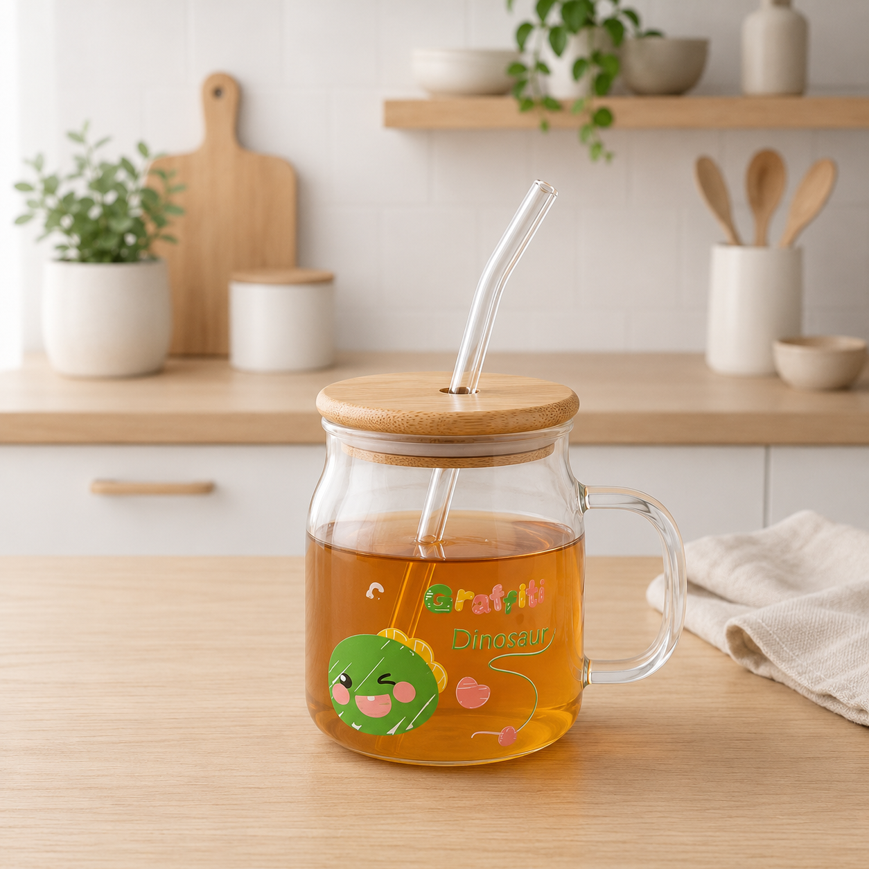 Taza con tapa de bambú infantil