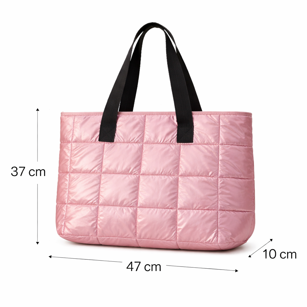 Bolso tote acolchado con acabado brillante