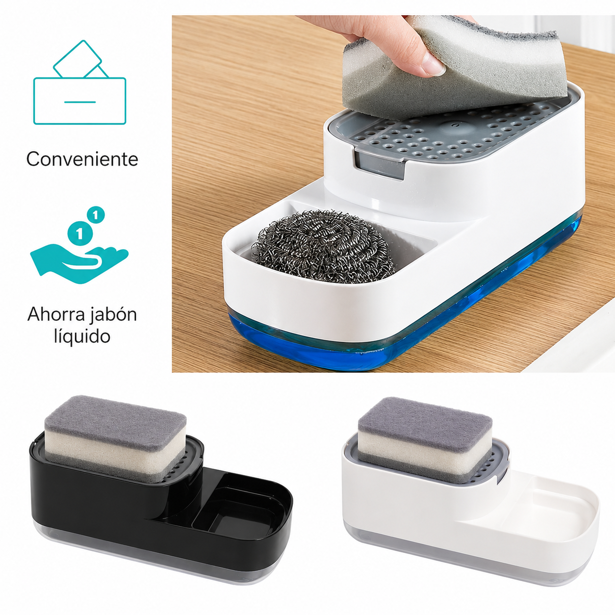Dispensador de Jabón con Porta Esponja