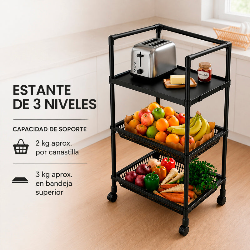 Estante de 3 niveles con ruedas