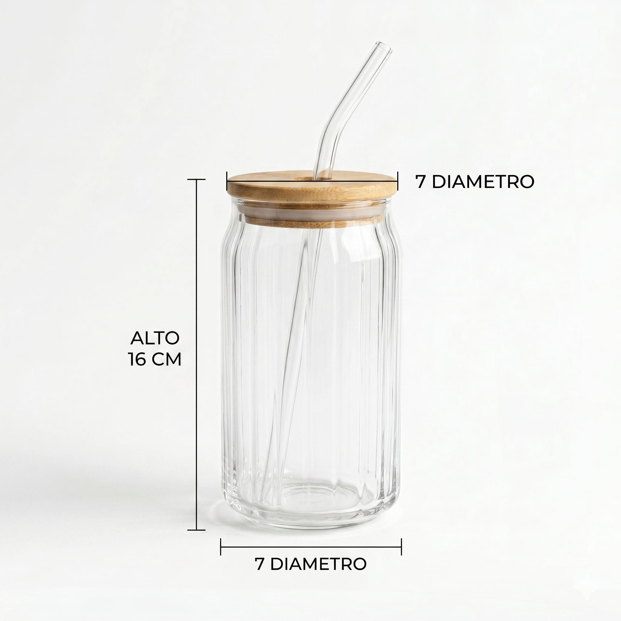 Vaso de Vidrio Estriado con Tapa de Bambú