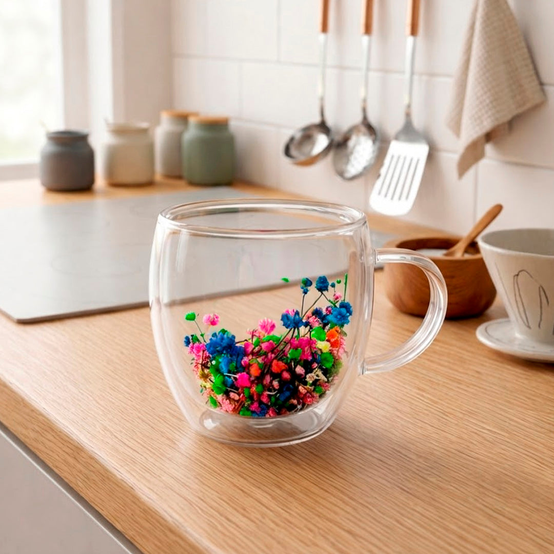 Taza Doble Pared con Flores 150ml
