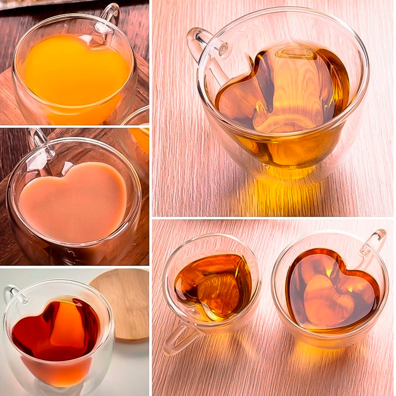 Taza de vidrio doble pared con diseño interior 300ml
