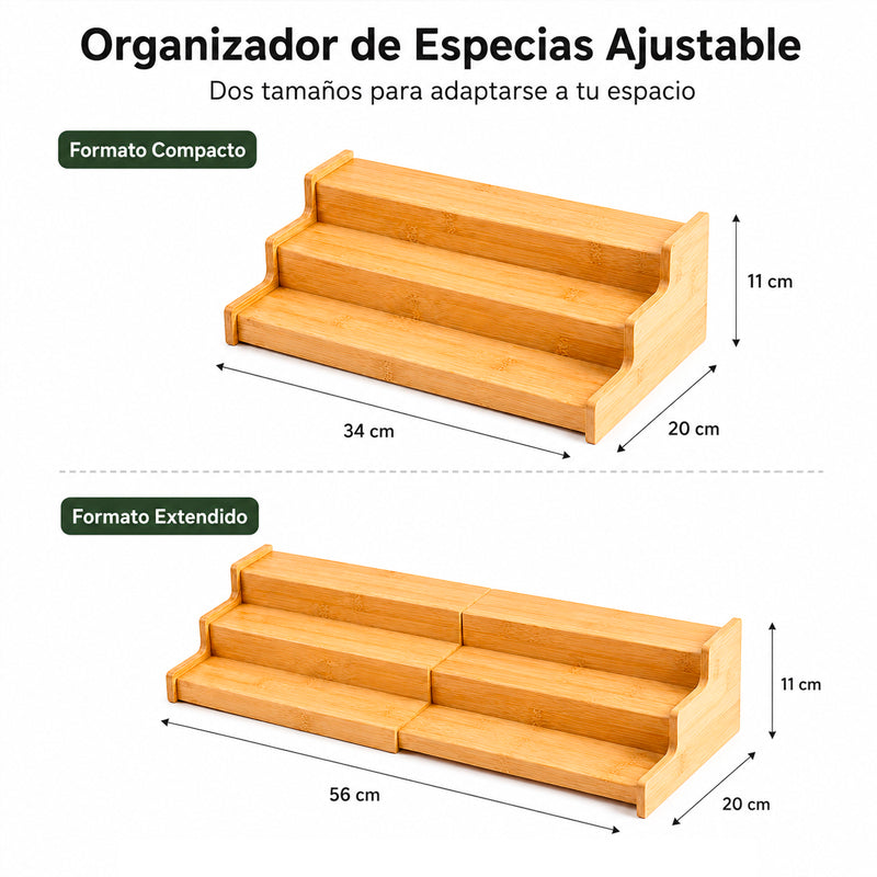 Organizador de Especias Ajustable de Bambú