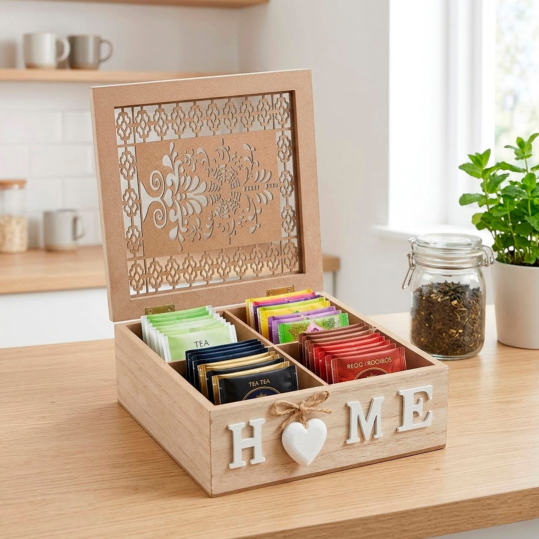 Caja Organizadora de Té de Madera HOME