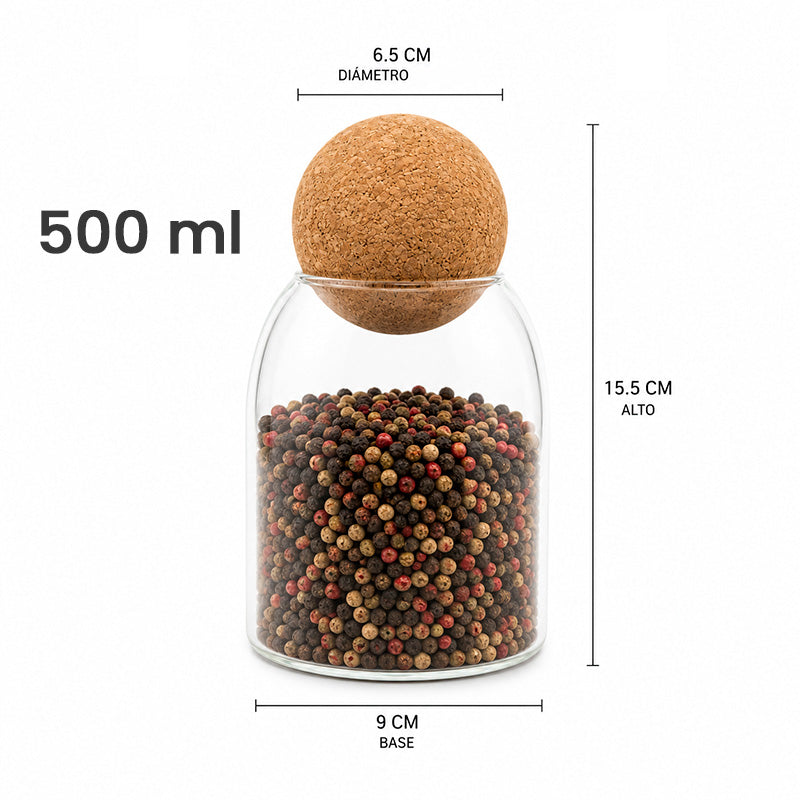Frasco de Vidrio con Tapa de Corcho 500ml