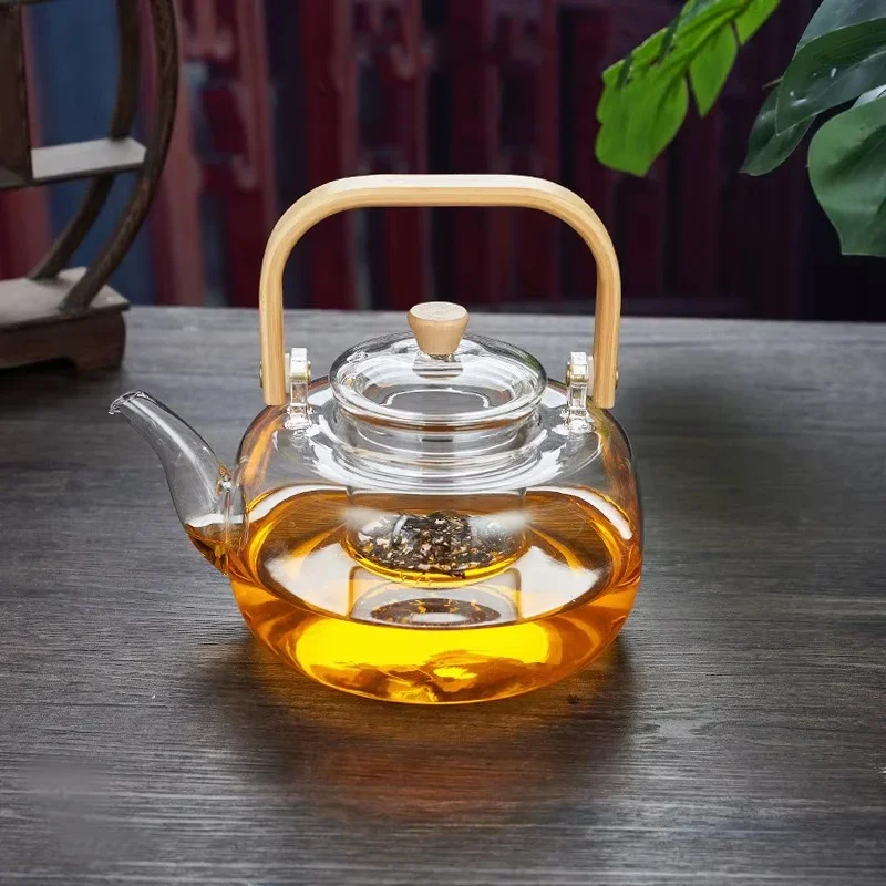 Tetera de borosilicato y asa de bambú