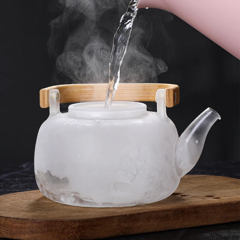Tetera de borosilicato y asa de bambú