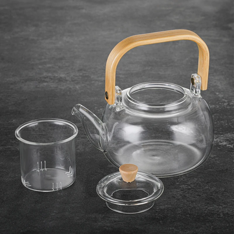 Tetera de borosilicato y asa de bambú