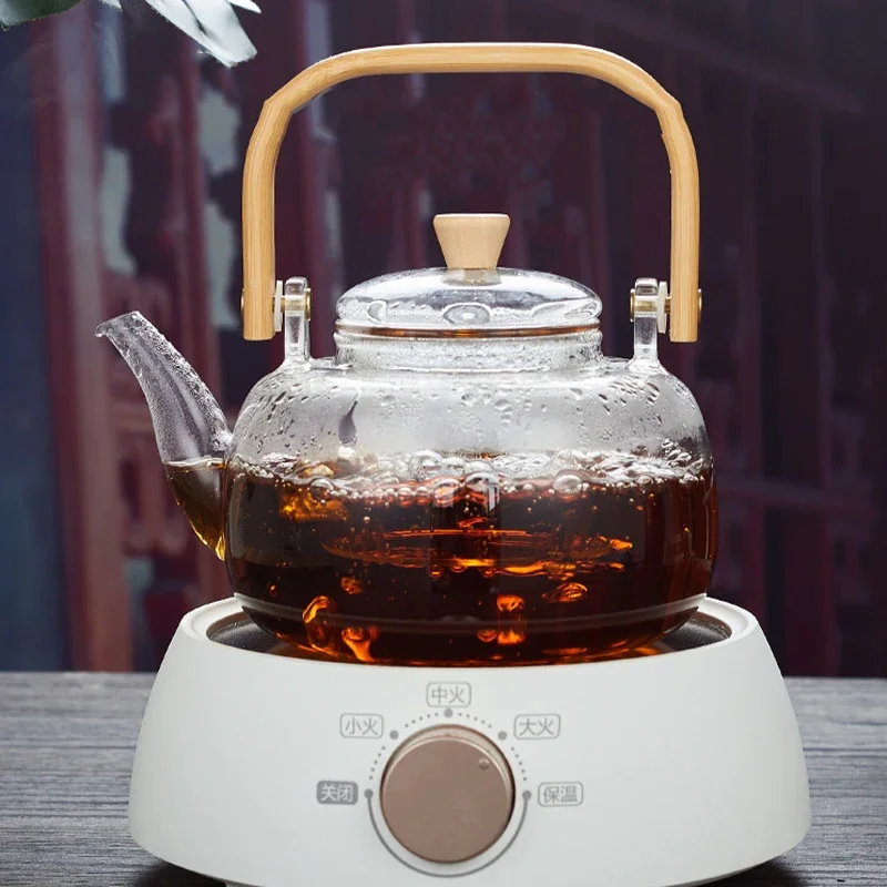 Tetera de borosilicato y asa de bambú