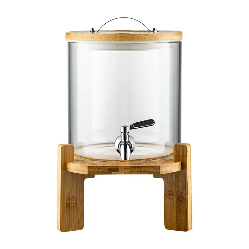 Dispensador de vidrio borosilicato con base de bambú