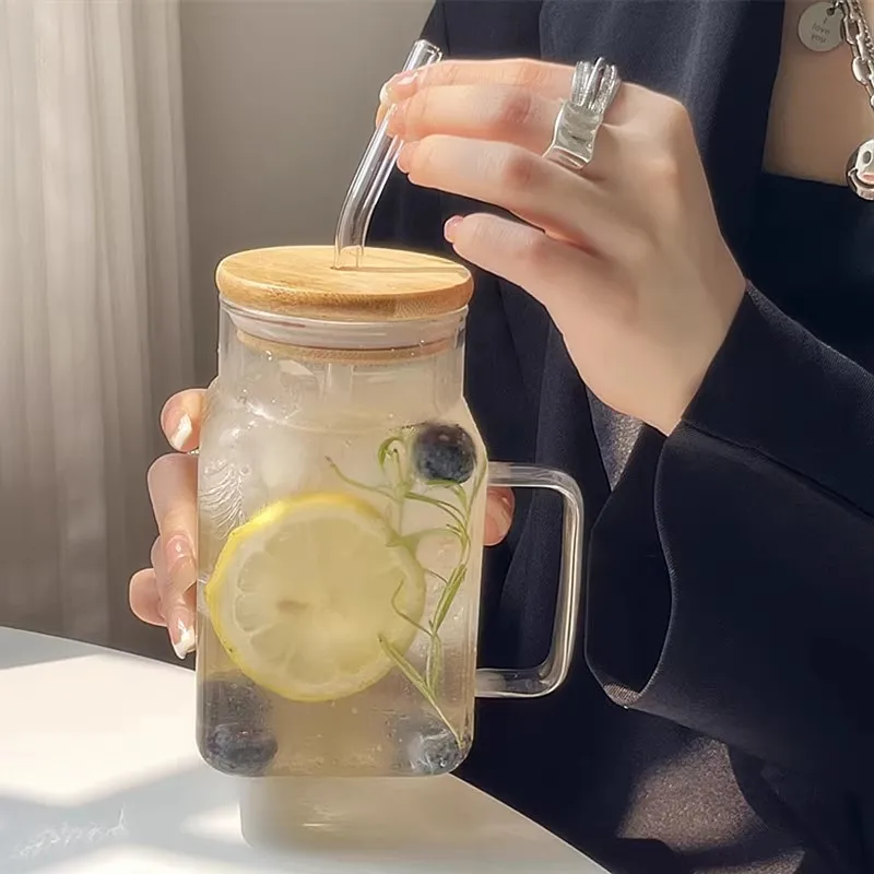 Vaso de vidirio con tapa de bambú - 550ml