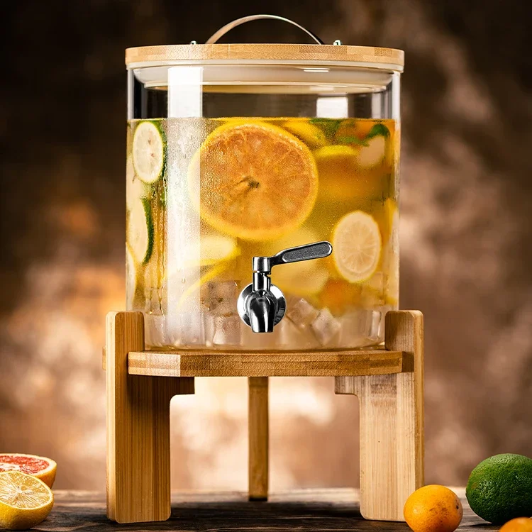 Dispensador de vidrio borosilicato con base de bambú